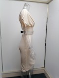 Women's Spring Chic Off Shoulder High Waist Belted Dress