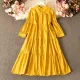Versatile Chic Solid Color Simple Dress Autumn Fashion Bubble Long Sleeve Slim Fit Breasted Long Dress Women