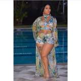 Sexy Spring/Summer Digital Print Cover-Up Swimsuit Three-Piece