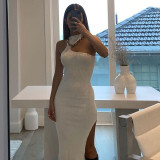 Women's Sexy Asymmetric Off Shoulder Slit Chic Slim Dress