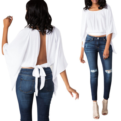 Sexy Open Back Bat Sleeves Casual Blouse