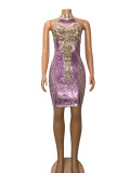 Womens Sexy Low Back Dress Sequin Tight Fitting Skirt