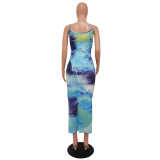 Women Summer Straps Tie Dye Dress