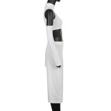 Women Solid Turtleneck Sleeveless Crop Top+Bodycon Irregular Skirt Two Piece