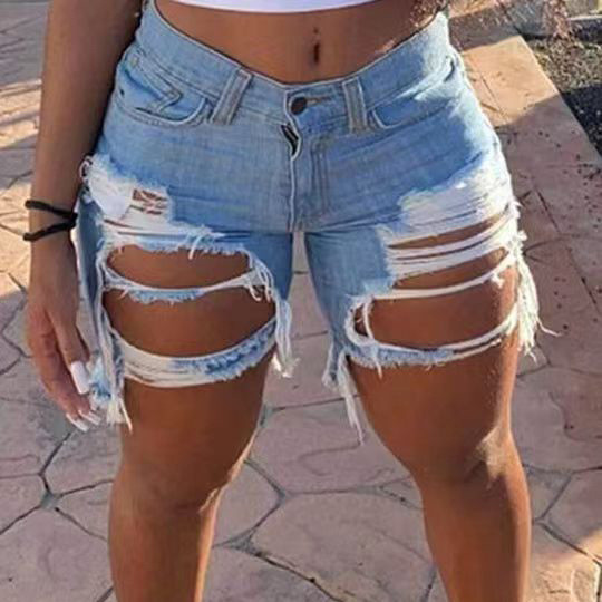 Plus Size Summer Women Ripped Denim Shorts