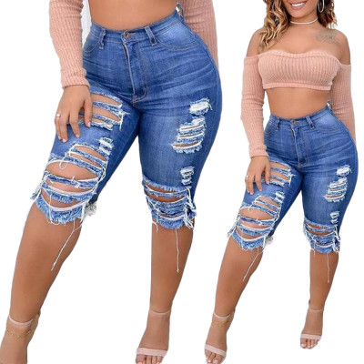 Plus Size Summer Women Ripped Denim Shorts