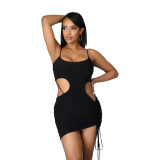 Women'S Summer Casual Cutout Strap Solid Strap Mini Bodycon Dress