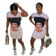Fashion Print Round Neck Short Sleeve Back Hollow Out Sexy Dress