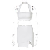 Women'S Spring/Summer Sexy Halter Neck Cro Tank Slim Slit Skirt Two Piece Set
