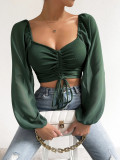 Ribbed Solid Color Ruched Sexy Fashion Crop Top Women