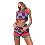 Summer Women's Fashion Sleeveless Tank Top High Waist Slim Butt Lift Cropped Knitting Set