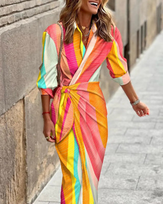 women's fashion trend print long sleeve dress