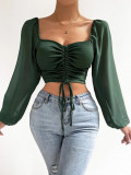 Ribbed Solid Color Ruched Sexy Fashion Crop Top Women
