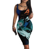 Painting Pattern Women's Loose Digital Print Sleeveless Round Neck Slim Dress