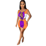 Tanning Women's Lace-Up Rib Patchwork Sexy Casual Shorts Set