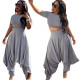 Women's Casual Solid Cotton Short Sleeve Loose Pants Set Two Piece
