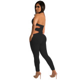 Women Solid Color Fashion Sexy Cut Out Sleeveless Jumpsuit