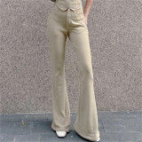 Women Spring Sleeveless Turndown Collar Zip Halter Neck Backless Tank Top High Waist Pant