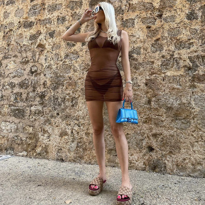 Summer Women mesh See-Through Bikini Beach Bodycon Dress