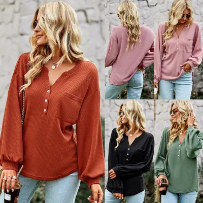 Knitting Loose Top Autumn/Winter Casual Holidays Solid T-Shirt