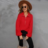 Autumn and winter pullover zipper street hipster knitting Turndown Collar solid color sweater jacket