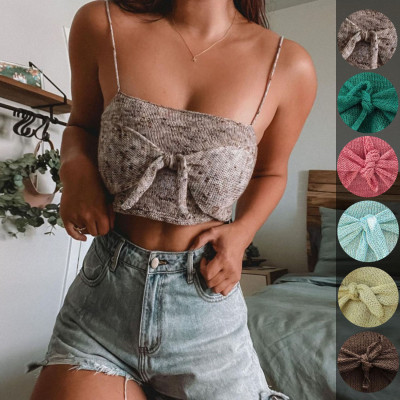 women's spring and summer Knitted Straps bow camisole crop top