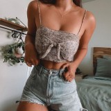 women's spring and summer Knitted Straps bow camisole crop top