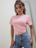 Lace-up T-Shirt Bow Low Back Short Sleeve Yoga Running Loose Breathable Gym Basic Cover Up Top
