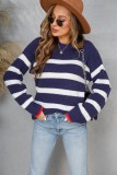 Autumn Winter Sweater Patchwork Striped Plus Size Sweater Pullover Round Neck Women Knitting Shirt