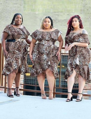 Sexy Plus Size Women's Off Shoulder Irregular Leopard Print Dress