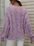 Autumn Winter Sweater Solid Color Loose Plus Size Round Neck Knitting Sweater Women