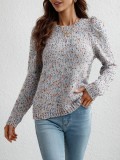 Sweater pullover solid color Chic Round Neck knitting sweater women