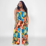 Casual Print Sling Loose Casual Long Plus Size Women's Jumpsuit