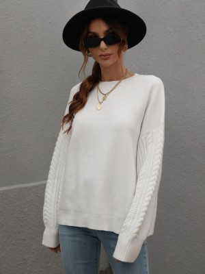 Autumn and winter solid color knitting shirt women's long-sleeved Round Neck top sweater women