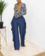 Autumn and winter women's cute print striped fringed trousers