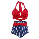 Polka Dot Plus Size High Waist Swimsuit Women Lace-Up Two Pieces Swimsuit Women