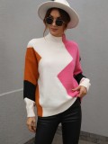 Fall/Winter Loose Colorblock Round Neck Knitting Shirt Women's Pullover Sweater