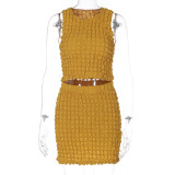 Women's Summer Fashion Solid Color Round Neck Sleeveless Tank Top Slim Short Skirt Set