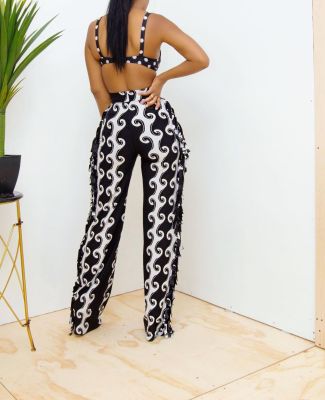Women's Sexy Slim Trendy Fringe Printed High Waist Pants