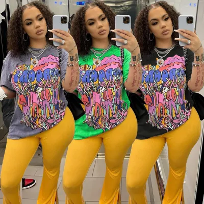 Women's Fashion Round Neck Print Oversized Pullover T-Shirt