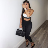 Women Summer Fashion Letter Print Vest + High Waist Pants Two Piece Set