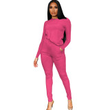 Women clothes Fall Winter Fashion Casual Solid Color Long Sleeve Ribbed Two Piece Pants Set