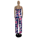 Women clothes Tie Dye Strap Pleated Casual Loose Jumpsuit