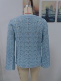 Autumn and winter knitting solid color hook flower hollow pullover Round Neck loose women sweater