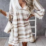 Women clothes summer V Neck lace Patchwork casual dress