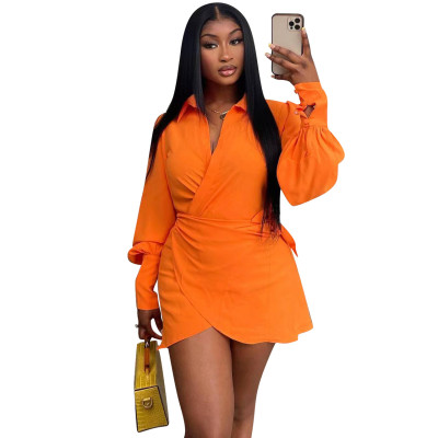 Women clothes Fashion Casual Solid Long Sleeve Shirt Dress