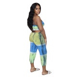 Women clothes Summer Fashion Tie Dye Positioning Print Strap Loose Casual Two Piece Pants Sets