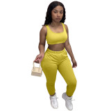 Fashion Women clothes Solid Color Sleeveles Crop Tank Top Sports Pants Casual Two Piece Set