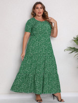 Plus Size Women clothes Summer Short Sleeve Round Neck Long Maxi Dress