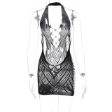 Fall/Winter Halter Neck Low Back Sexy mesh dress Women clothes